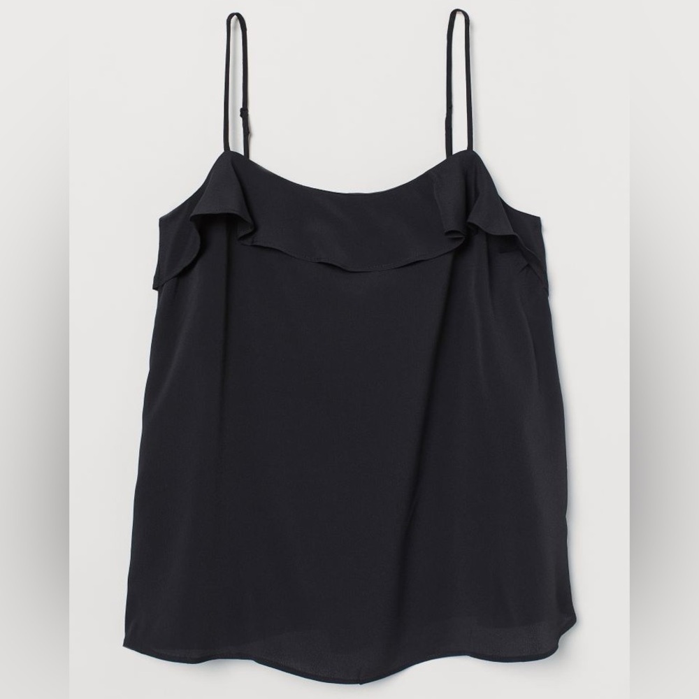 H&M Black Ruffle Spaghetti Strap Camisole
